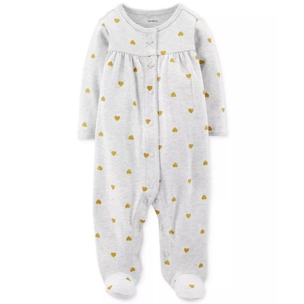 NWT Baby Girls Heart-Print Footed Cotton Coverall Size 9 Months